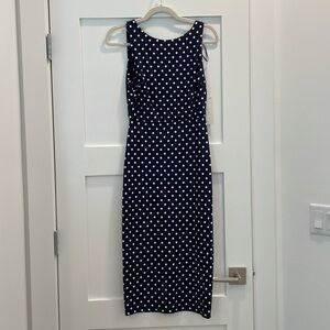 Zara. Bodycon dress. Navy Blue with off-white polka dots. New with tags.